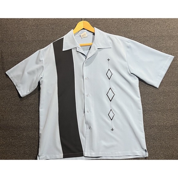 Other - Designs By Attila Mens Retro Bowling Shirt Black On Baby Blue Large